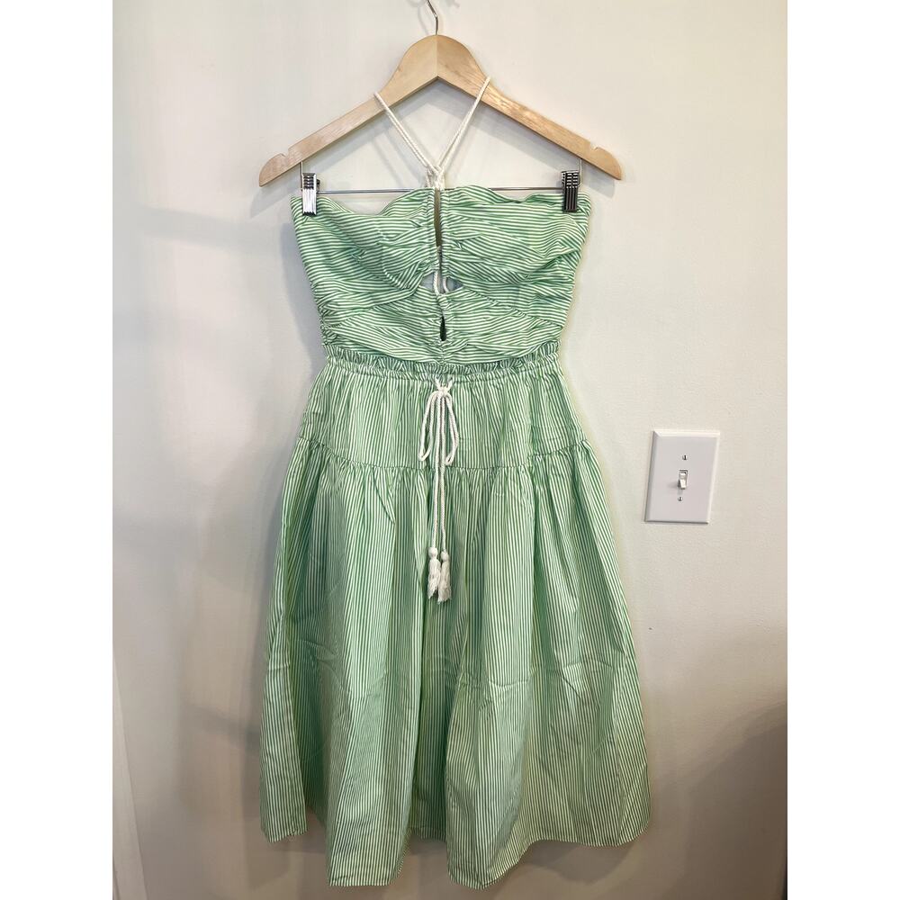 Rosevelvet Strapless Green Stripe Dress NWT Ruched Summer Mini S